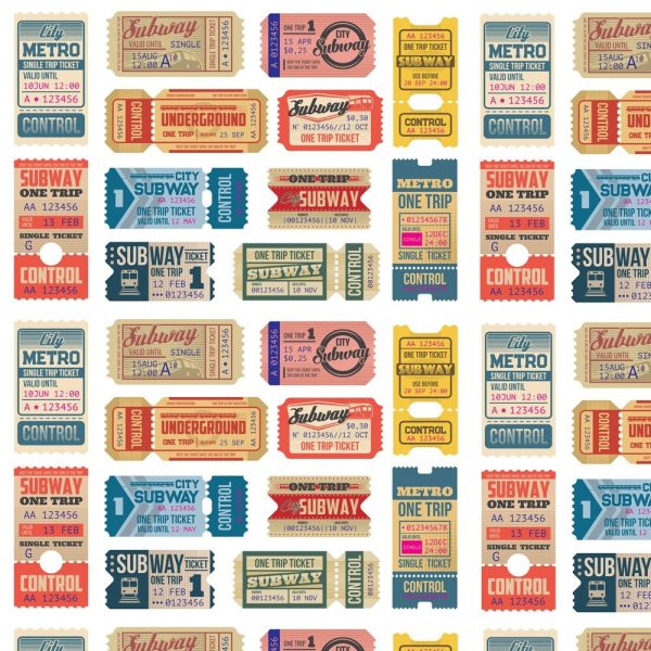 Retro Subway Tickets Fabric Supply