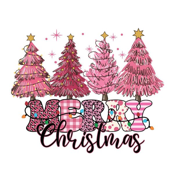 Merry Christmas & Pink Trees Fabric Panel Online now