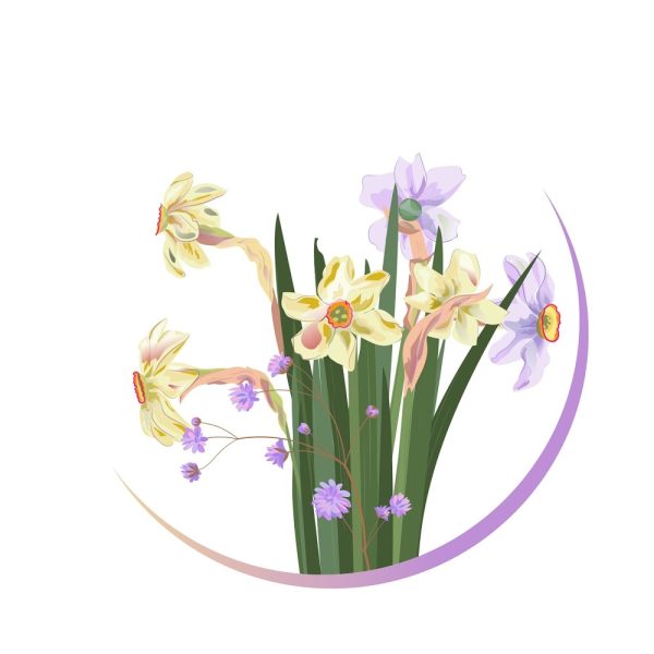 Purple and Yellow Daffodils Fabric Panel - Variation 4 For Sale