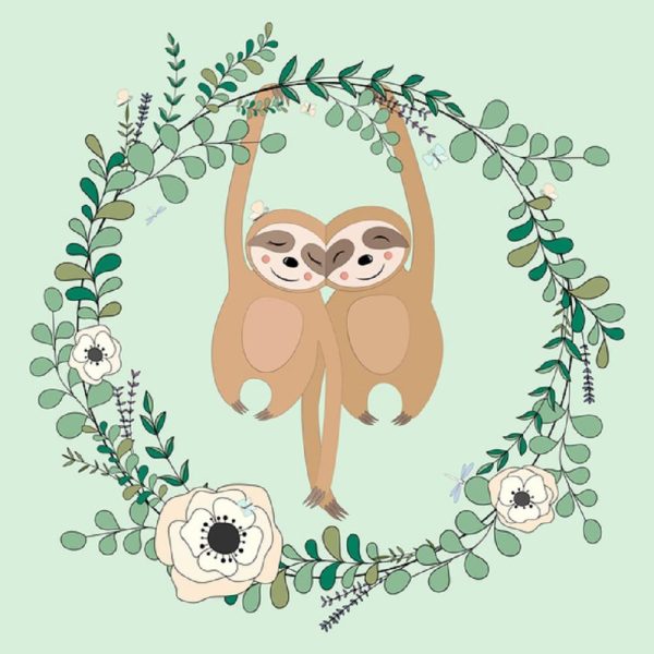 Sloth Friends On A Eucalyptus Wreath Fabric Panel - Green Online Hot Sale
