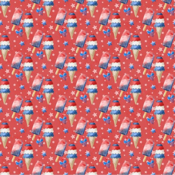 Red, White & Blue Ice Cream Fabric - Red For Discount