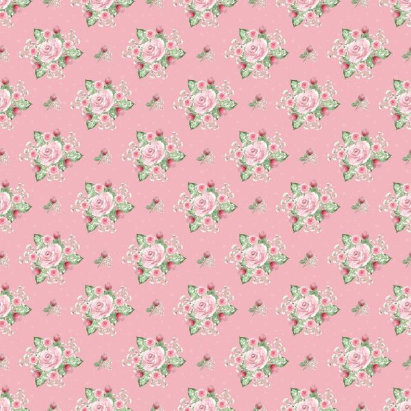 Tea Time Floral Bouquets Fabric - Pink For Cheap