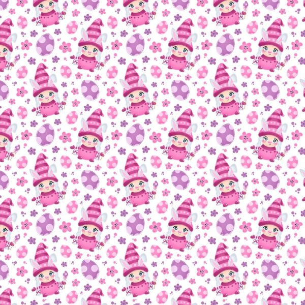 Cartoon Girl Easter Bunny Gnome Fabric - Pink Discount