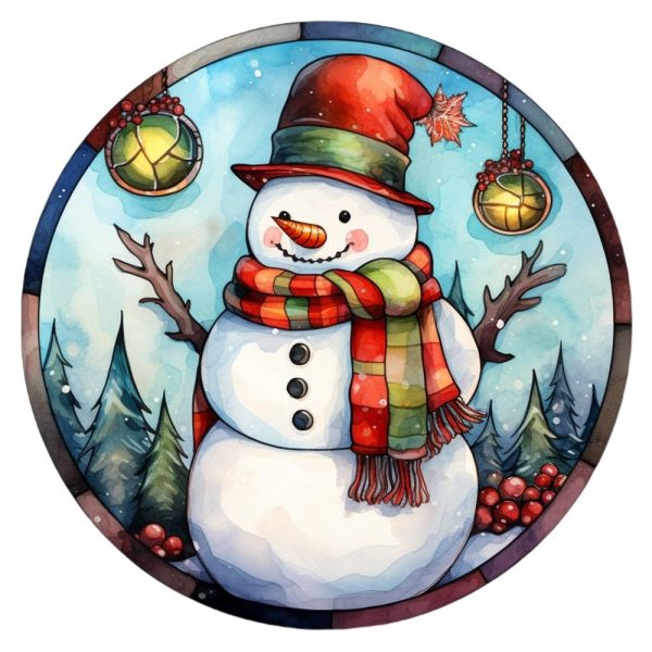 Stained Glass Snowman #3 Fabric Panel Online