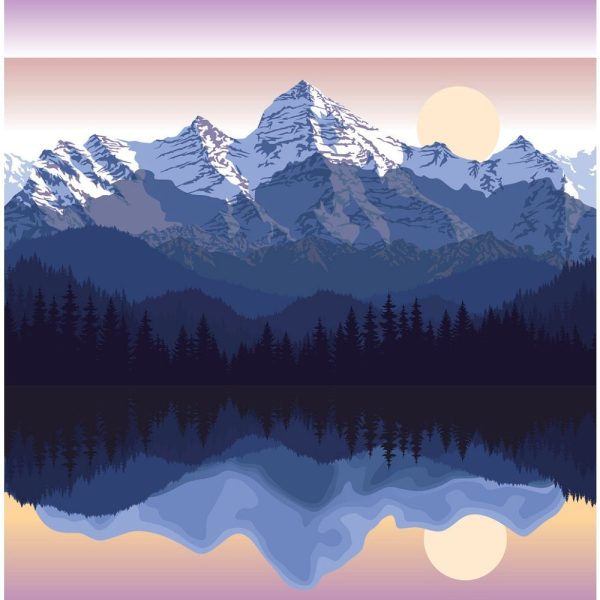 Sunset on Lake in Mountains Fabric Panel Cheap