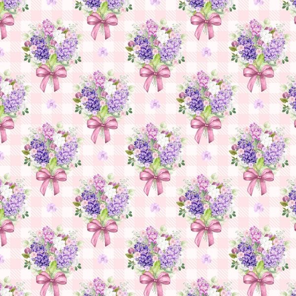 Checkered Lilac Bouquets Fabric - Pink Online