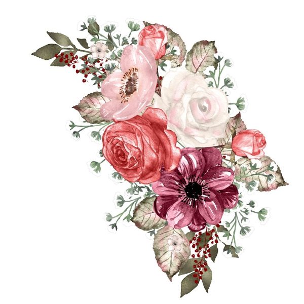 Champagne & Burgundy Wildflower Arrangement Fabric Panel Variation 3 Online now